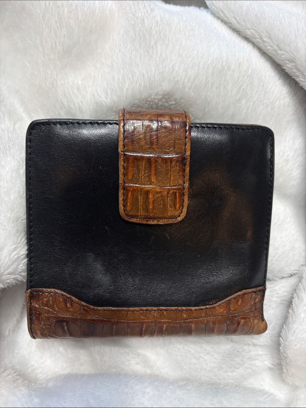 Brahmin Black Leather Wallet with Brown Croc-Accent- UNISEX!